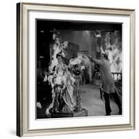 Actor Vincent Price Putting Out Fire in Film "House of Wax"-J^ R^ Eyerman-Framed Premium Photographic Print