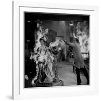 Actor Vincent Price Putting Out Fire in Film "House of Wax"-J^ R^ Eyerman-Framed Premium Photographic Print