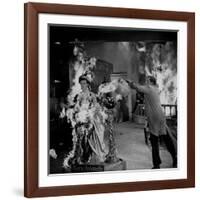 Actor Vincent Price Putting Out Fire in Film "House of Wax"-J^ R^ Eyerman-Framed Premium Photographic Print