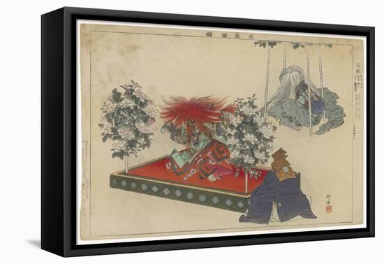 Actor with a Brilliant Red Wig and a Long Flowing Gown Dances Wildly in a Kabuki Play-null-Framed Stretched Canvas