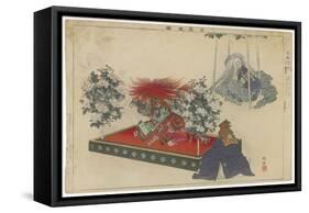 Actor with a Brilliant Red Wig and a Long Flowing Gown Dances Wildly in a Kabuki Play-null-Framed Stretched Canvas