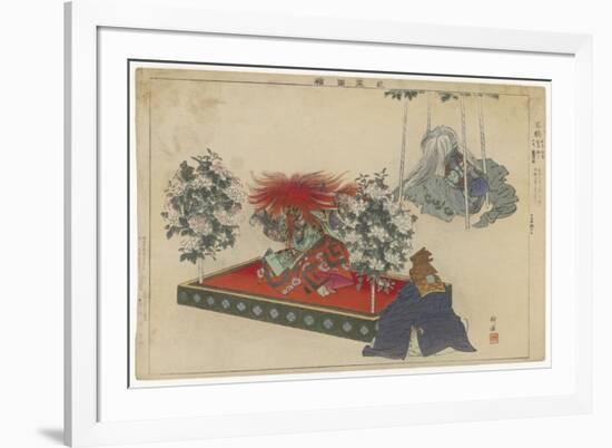 Actor with a Brilliant Red Wig and a Long Flowing Gown Dances Wildly in a Kabuki Play-null-Framed Premium Giclee Print