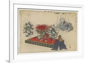 Actor with a Brilliant Red Wig and a Long Flowing Gown Dances Wildly in a Kabuki Play-null-Framed Premium Giclee Print