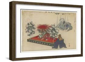 Actor with a Brilliant Red Wig and a Long Flowing Gown Dances Wildly in a Kabuki Play-null-Framed Art Print