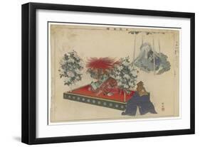 Actor with a Brilliant Red Wig and a Long Flowing Gown Dances Wildly in a Kabuki Play-null-Framed Art Print