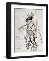 Actor with Parrot, Pen and Brown Ink Drawing-Rembrandt van Rijn-Framed Giclee Print