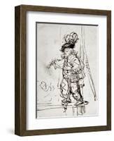 Actor with Parrot, Pen and Brown Ink Drawing-Rembrandt van Rijn-Framed Giclee Print