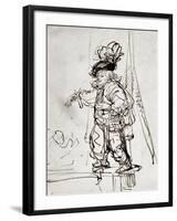 Actor with Parrot, Pen and Brown Ink Drawing-Rembrandt van Rijn-Framed Giclee Print