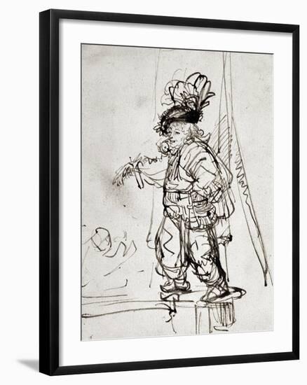 Actor with Parrot, Pen and Brown Ink Drawing-Rembrandt van Rijn-Framed Giclee Print