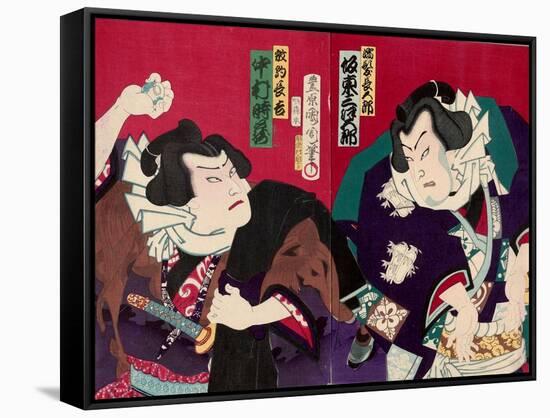 Actors as Sumo Wrestlers-Kunichika toyohara-Framed Stretched Canvas