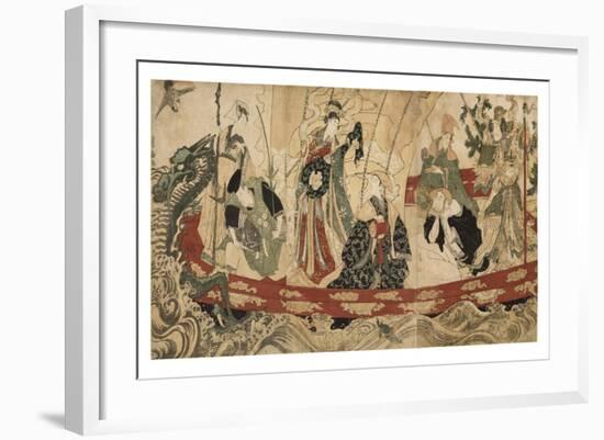 Actors as the Seven Gods of Fortune on a Treasure Ship, 1800-05-Utagawa Toyokuni-Framed Giclee Print