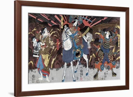 Actors as Wadai Yoshimori, Tomoe Gozen, and Yamabuki, Japanese Wood-Cut Print-Lantern Press-Framed Art Print