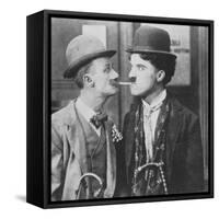 Actors Charlie Chaplin and Ben Turpin in Film His New Job-null-Framed Stretched Canvas