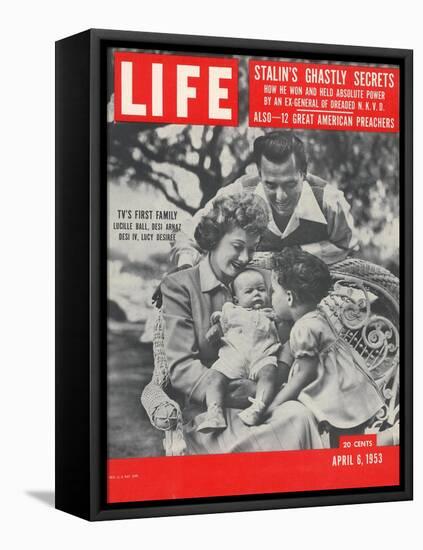 Actors Dezi Arnaz and Wife Lucille Ball with Children, Desi Jr. and Lucie, at Home, April 6, 1953-Ed Clark-Framed Stretched Canvas