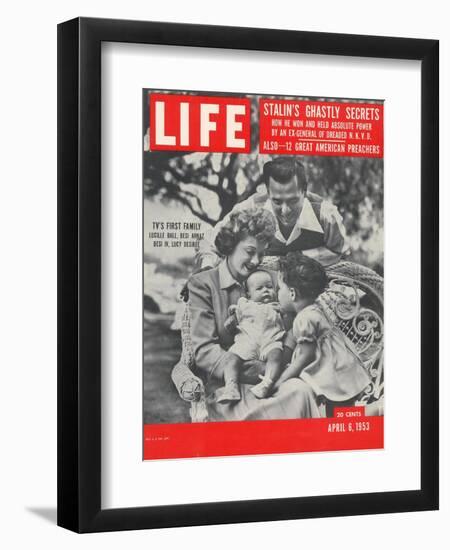 Actors Dezi Arnaz and Wife Lucille Ball with Children, Desi Jr. and Lucie, at Home, April 6, 1953-Ed Clark-Framed Photographic Print