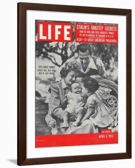 Actors Dezi Arnaz and Wife Lucille Ball with Children, Desi Jr. and Lucie, at Home, April 6, 1953-Ed Clark-Framed Photographic Print