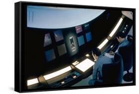 Actors Keir Dullea and Gray Lockwood Sitting at Console in Scene of "2001: A Space Odyssey"-Dmitri Kessel-Framed Stretched Canvas