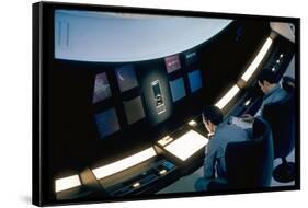 Actors Keir Dullea and Gray Lockwood Sitting at Console in Scene of "2001: A Space Odyssey"-Dmitri Kessel-Framed Stretched Canvas