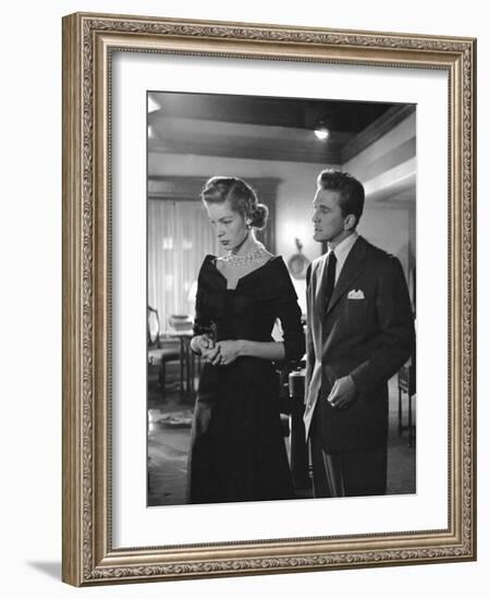 Actors Lauren Bacall and Kirk Douglas in "Young Man with a Horn" During Production-Alfred Eisenstaedt-Framed Premium Photographic Print