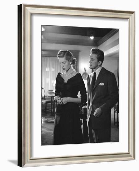 Actors Lauren Bacall and Kirk Douglas in "Young Man with a Horn" During Production-Alfred Eisenstaedt-Framed Premium Photographic Print
