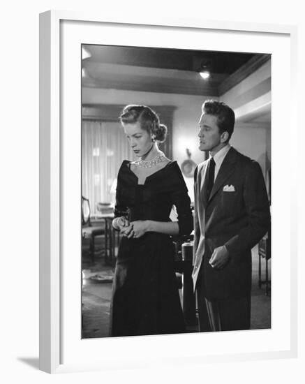 Actors Lauren Bacall and Kirk Douglas in "Young Man with a Horn" During Production-Alfred Eisenstaedt-Framed Premium Photographic Print