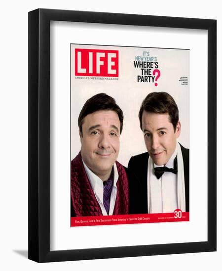 Actors Nathan Lane and Matthew Broderick Getting the Last Laugh of 2005, December 30, 2005-George Lange-Framed Photographic Print