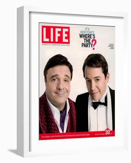 Actors Nathan Lane and Matthew Broderick Getting the Last Laugh of 2005, December 30, 2005-George Lange-Framed Photographic Print
