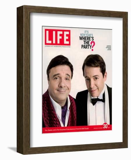 Actors Nathan Lane and Matthew Broderick Getting the Last Laugh of 2005, December 30, 2005-George Lange-Framed Photographic Print