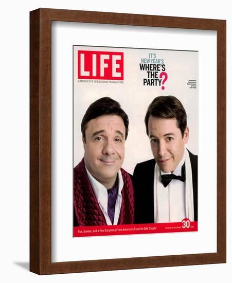 Actors Nathan Lane and Matthew Broderick Getting the Last Laugh of 2005, December 30, 2005-George Lange-Framed Photographic Print