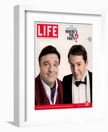 Actors Nathan Lane and Matthew Broderick Getting the Last Laugh of 2005, December 30, 2005-George Lange-Framed Photographic Print