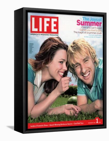 Actors Rachel McAdams and Owen Wilson Outdoors Lying on Lawn, July 1, 2005-Karina Taira-Framed Stretched Canvas
