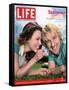 Actors Rachel McAdams and Owen Wilson Outdoors Lying on Lawn, July 1, 2005-Karina Taira-Framed Stretched Canvas