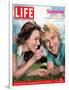 Actors Rachel McAdams and Owen Wilson Outdoors Lying on Lawn, July 1, 2005-Karina Taira-Framed Photographic Print