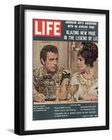 Actors Richard Burton and Elizabeth Taylor on Set of Film "Cleopatra,", April 13, 1962-Paul Schutzer-Framed Photographic Print