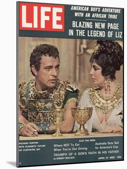 Actors Richard Burton and Elizabeth Taylor on Set of Film "Cleopatra,", April 13, 1962-Paul Schutzer-Mounted Photographic Print