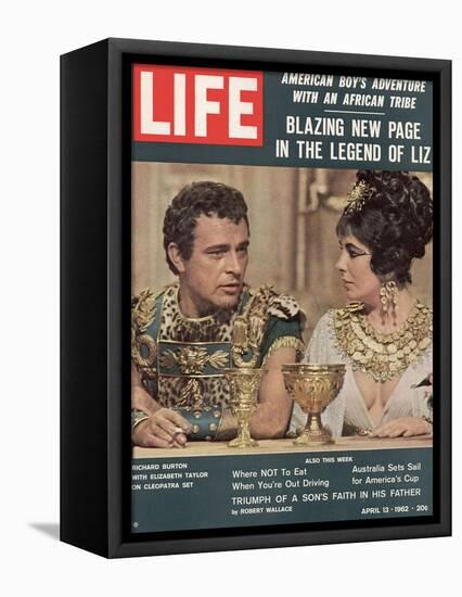 Actors Richard Burton and Elizabeth Taylor on Set of Film "Cleopatra,", April 13, 1962-Paul Schutzer-Framed Stretched Canvas