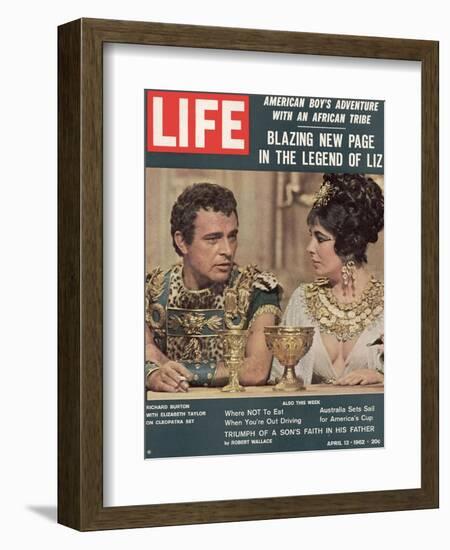 Actors Richard Burton and Elizabeth Taylor on Set of Film "Cleopatra,", April 13, 1962-Paul Schutzer-Framed Photographic Print