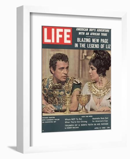 Actors Richard Burton and Elizabeth Taylor on Set of Film "Cleopatra,", April 13, 1962-Paul Schutzer-Framed Photographic Print