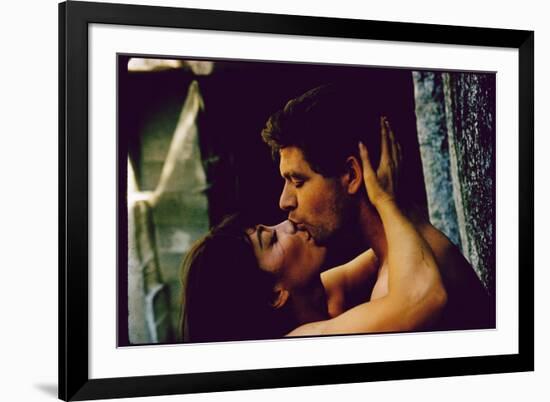 Actors Stephen Boyd and Juliette Greco in Love Scene for Motion Picture The Big Gamble-Gjon Mili-Framed Giclee Print