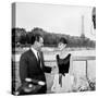 Actors William Holden and Audrey Hepburn on the Set of the Film "Paris When it Sizzles", Paris-null-Stretched Canvas