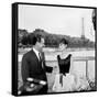 Actors William Holden and Audrey Hepburn on the Set of the Film "Paris When it Sizzles", Paris-null-Framed Stretched Canvas