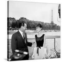 Actors William Holden and Audrey Hepburn on the Set of the Film "Paris When it Sizzles", Paris-null-Stretched Canvas