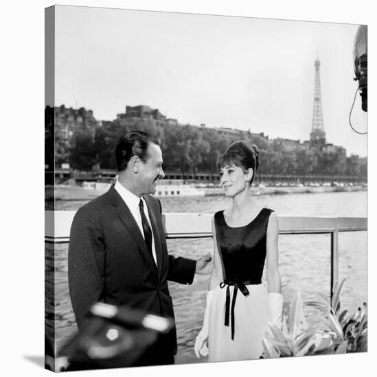 Actors William Holden and Audrey Hepburn on the Set of the Film "Paris When it Sizzles", Paris-null-Stretched Canvas