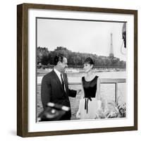 Actors William Holden and Audrey Hepburn on the Set of the Film "Paris When it Sizzles", Paris-null-Framed Photo