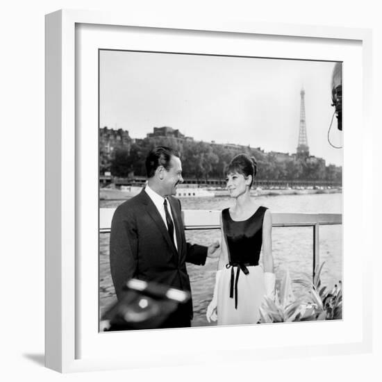 Actors William Holden and Audrey Hepburn on the Set of the Film "Paris When it Sizzles", Paris-null-Framed Photo