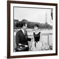 Actors William Holden and Audrey Hepburn on the Set of the Film "Paris When it Sizzles", Paris-null-Framed Photo