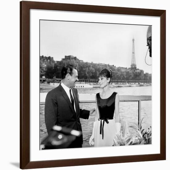 Actors William Holden and Audrey Hepburn on the Set of the Film "Paris When it Sizzles", Paris-null-Framed Photo