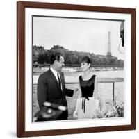 Actors William Holden and Audrey Hepburn on the Set of the Film "Paris When it Sizzles", Paris-null-Framed Photo