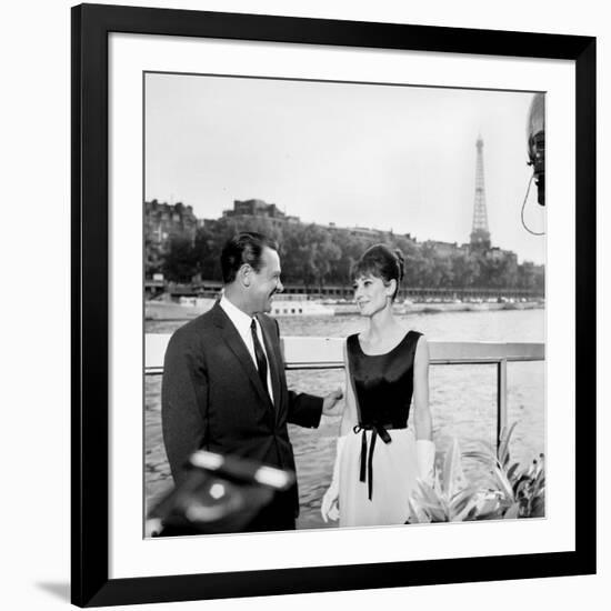 Actors William Holden and Audrey Hepburn on the Set of the Film "Paris When it Sizzles", Paris-null-Framed Photo