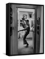 Actress Angela Lansbury Limbering Up for Hit Broadway Show 'Mame'-Mark Kauffman-Framed Stretched Canvas